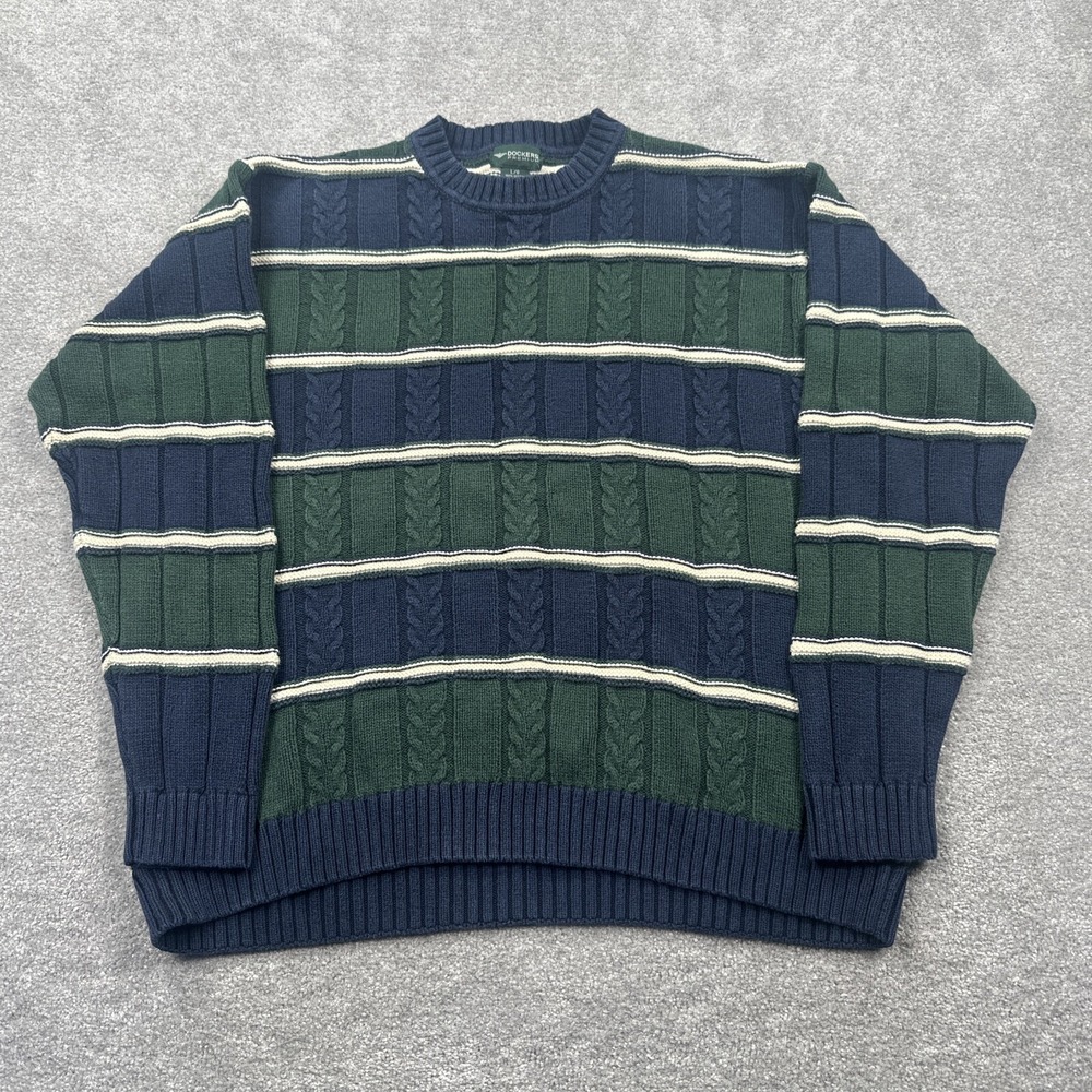 Dockers Men's Knit Crew Neck Sweatshirt Size L Blue Green Striped Australia